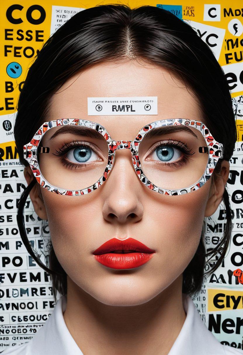 A surreal collage showcasing a graphic novel open to an erotic illustration merging into a pair of oversized glasses reflecting vibrant eye charts and medical symbols. In the background, visual elements like comic-style speech bubbles containing eye care tips. The transition from bold, colorful artwork to calming, pastel tones represents the journey from graphic novels to eye wellness. super-realistic. vibrant colors. 3D.