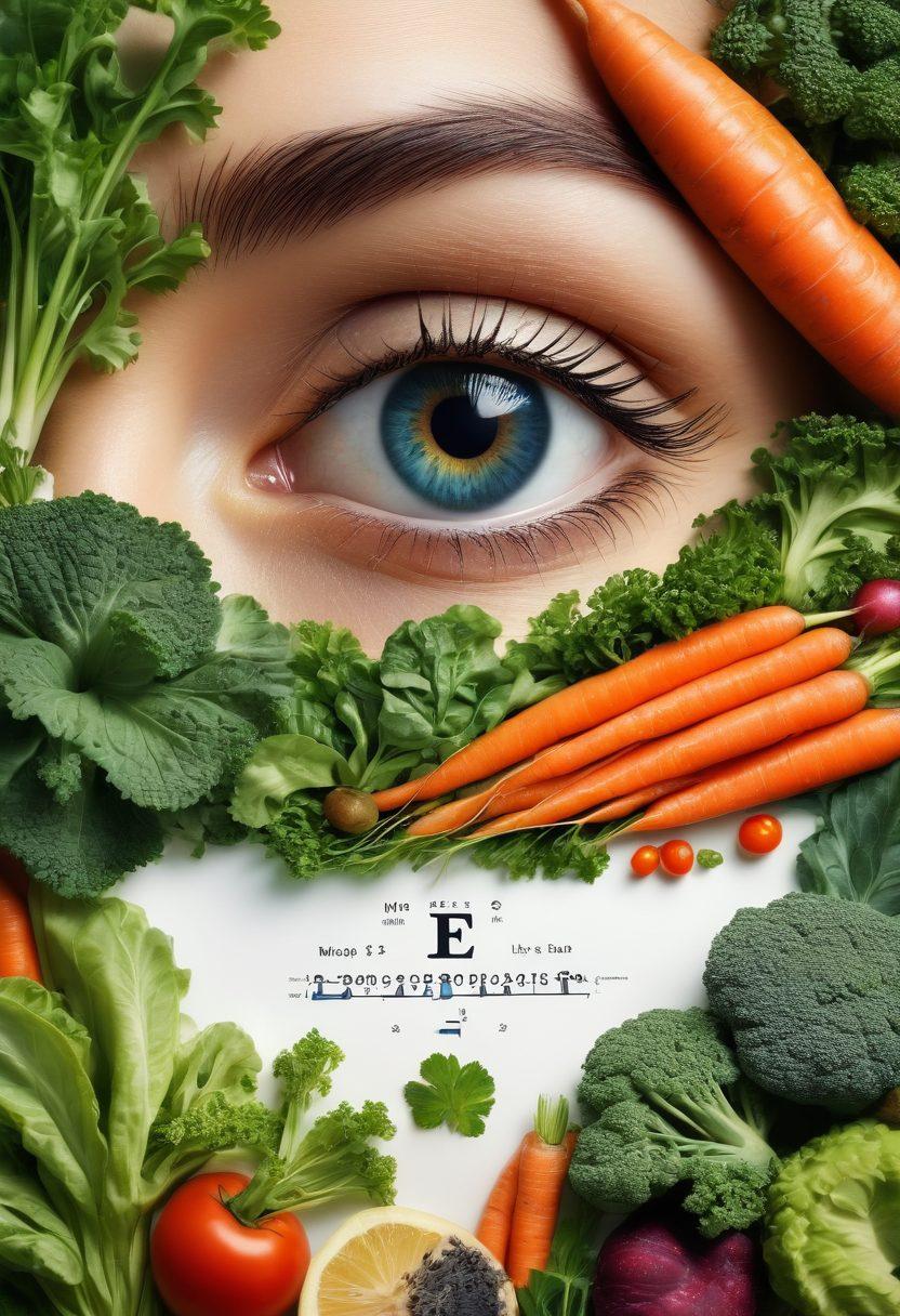A visually striking depiction of an eye surrounded by vibrant educational symbols related to eye health, such as glasses, eye charts, and healthy foods. Integrate explicit yet tasteful illustrations that convey the importance of eye care awareness. The background features a blend of colors representing clarity and focus, with light rays highlighting the eye's details. super-realistic. vibrant colors. white background.